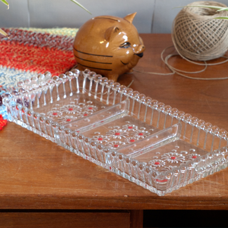 Vintage glazen schaal vierkant